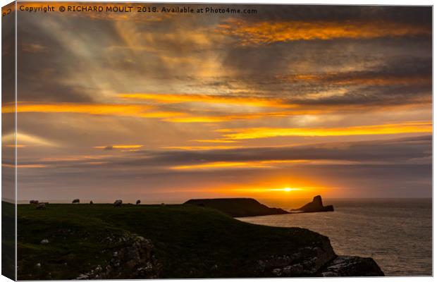 Worms Head Gower At Sunset Canvas Print by RICHARD MOULT
