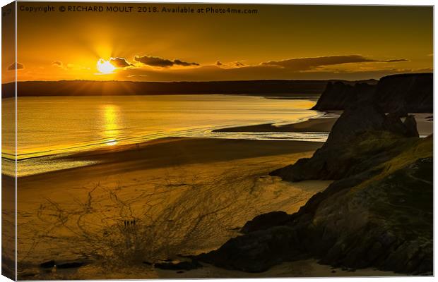 Sunset At Three Cliffs Bay Gower Canvas Print by RICHARD MOULT