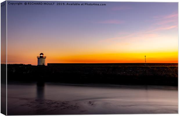 Burry Port Lighthouse at sunset Canvas Print by RICHARD MOULT
