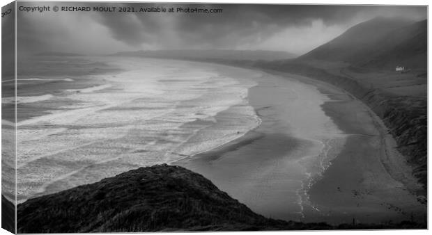 Llangennith Beach From Rhossili Canvas Print by RICHARD MOULT