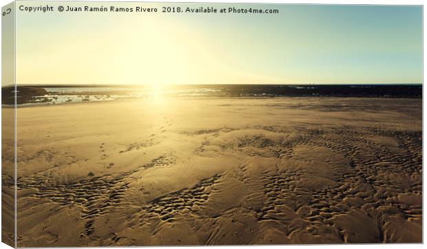 Sunset sun illuminating the sand of the beach Canvas Print by Juan Ramón Ramos Rivero