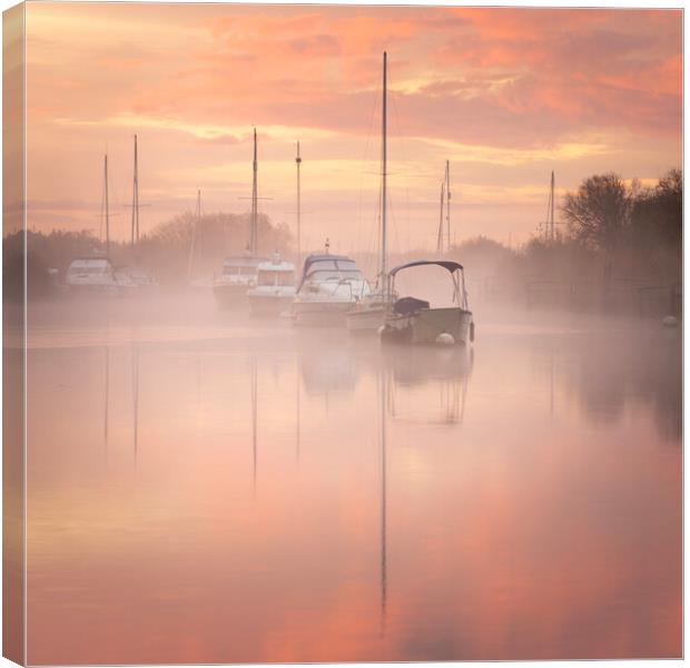 Misty River Frome Sunrise Canvas Print by David Semmens