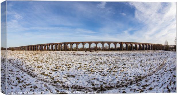 Snowy Harringworth Viaduct Canvas Print by James Aston