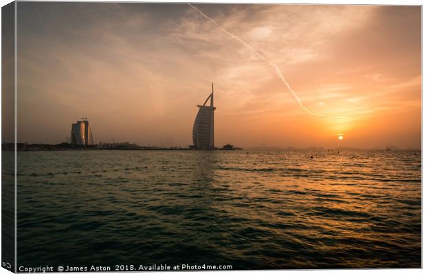 Sunset over the Palm Dubai Canvas Print by James Aston