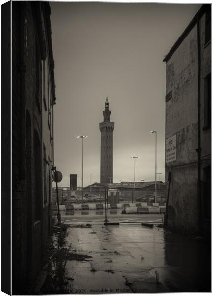 Grimsby Dock Tower during a Winter Storm Canvas Print by James Aston