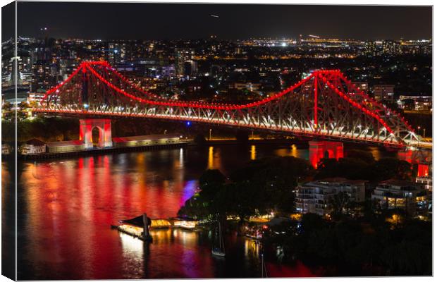 Aerial view of Story Bridge lit after dark Canvas Print by Andrew Michael