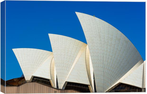 Man at work at the top of one of Sydney Opera Hous Canvas Print by Andrew Michael