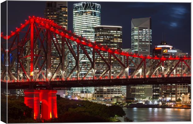 Story Bridge lit after dark, Brisbane. Canvas Print by Andrew Michael
