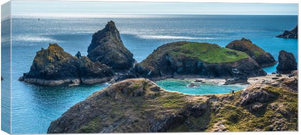 Lone photographer on the rocks at Kynance Cove 2 Canvas Print by Andrew Michael