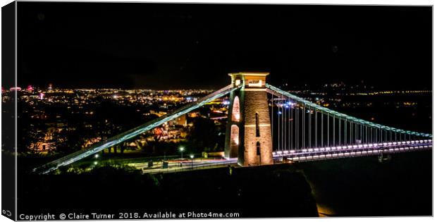 Clifton suspension bridge on fireworks night Canvas Print by Claire Turner