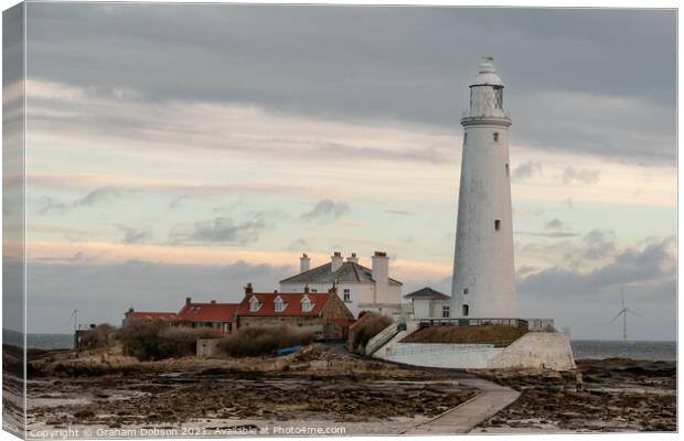 St. Mary's Island and Lighthouse Canvas Print by Graham Dobson