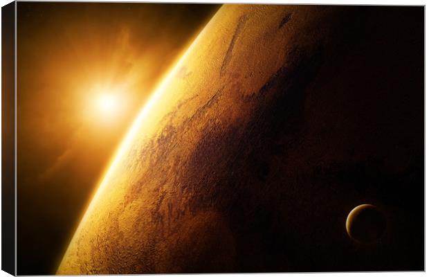 Planet Mars close-up with sunrise in space  Canvas Print by Johan Swanepoel