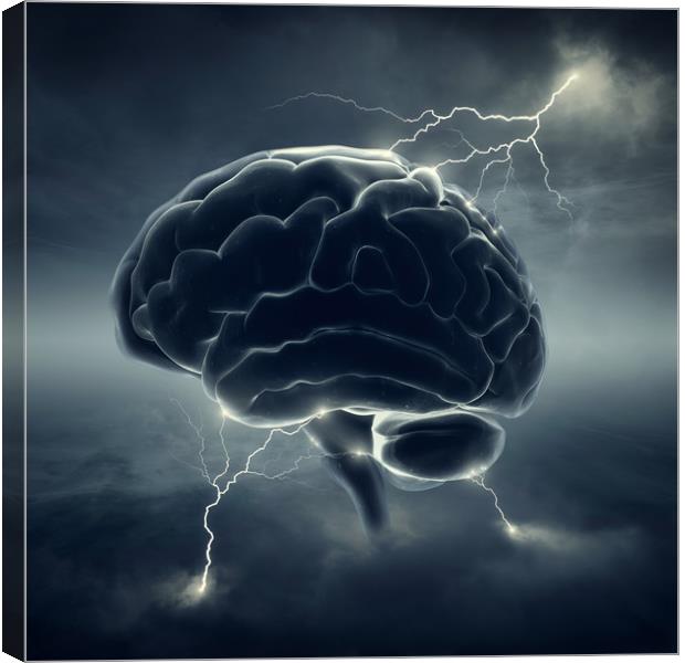 Brain in stormy clouds - conceptual brainstorm Canvas Print by Johan Swanepoel