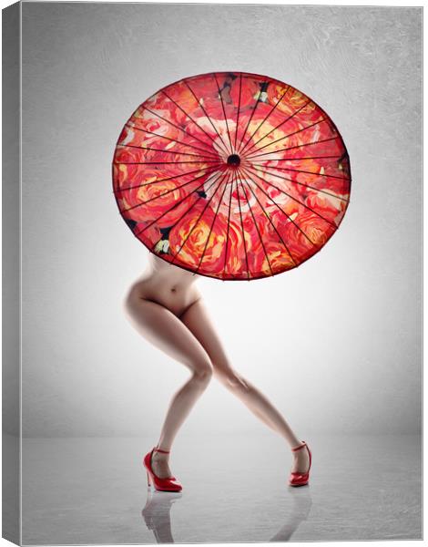 Lady with red shoes and parasol Canvas Print by Johan Swanepoel