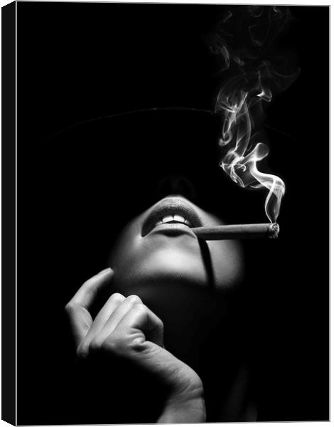 Woman smoking a cigar Canvas Print by Johan Swanepoel