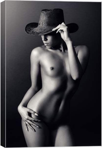 Nude woman cowboy hat Canvas Print by Johan Swanepoel