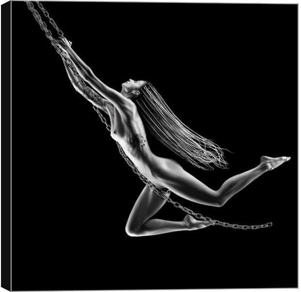 Nude woman swinging on chains Canvas Print by Johan Swanepoel