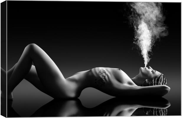 Sensual smoking lady Canvas Print by Johan Swanepoel