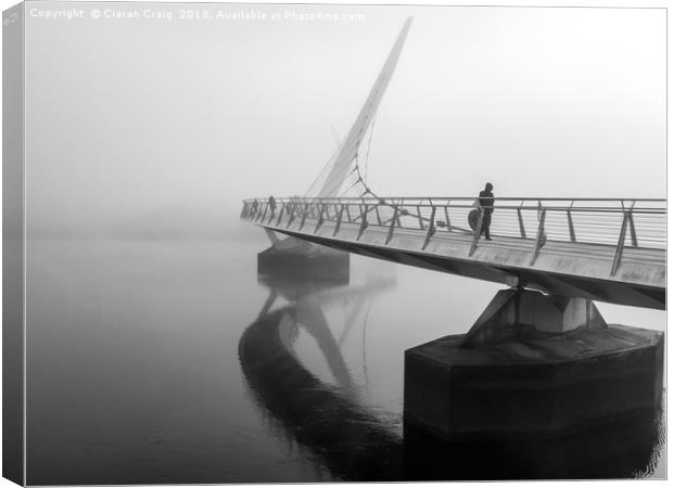 Man walks over the Peace Bridge  Canvas Print by Ciaran Craig