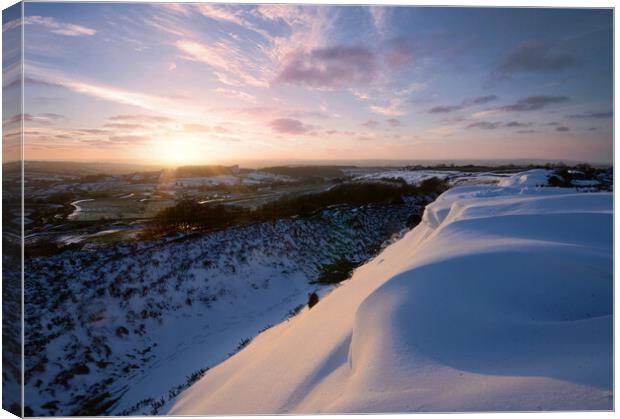 Pilsdon Pen Snowy Sunset Canvas Print by David Neighbour