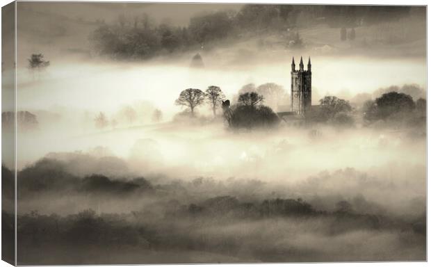 Widecombe-in-the-Mist - sepia Canvas Print by David Neighbour