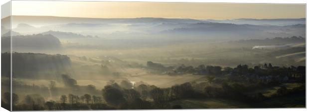 Misty Morning Panorama Canvas Print by David Neighbour