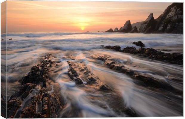 Foaming Surf at Westcombe Beach Canvas Print by David Neighbour