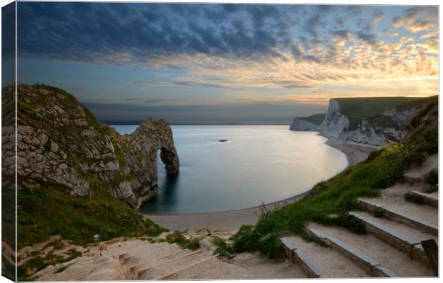 Steps to Durdle Door Canvas Print by David Neighbour