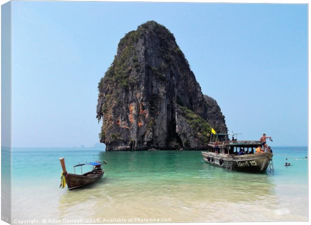 Long Tail Boats on Krabi beach, Thailand Canvas Print by Ailsa Darragh