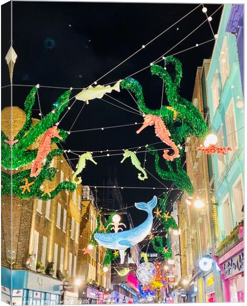 Carnaby Street, London Christmas Lights Canvas Print by Ailsa Darragh