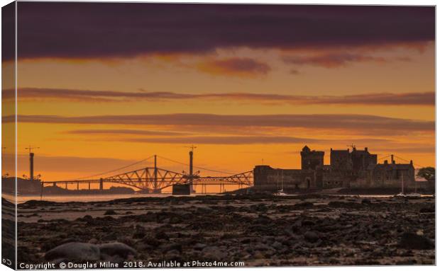 Blackness Castle and the Forth Bridges Canvas Print by Douglas Milne