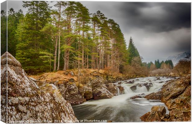 Easan Dubha Waterfall, Glen Orchy Canvas Print by Douglas Milne