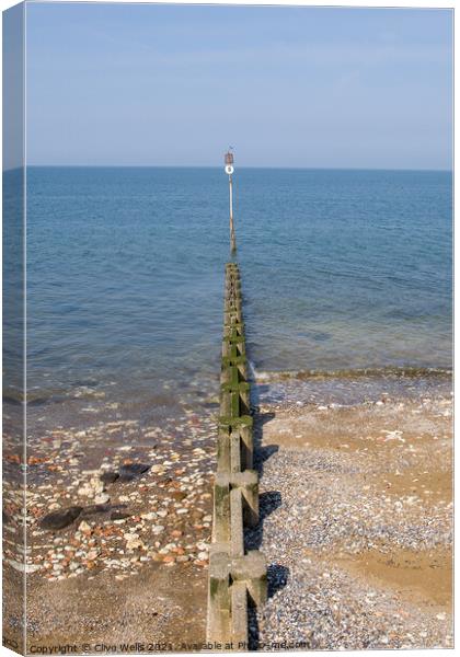 Groyne sea defence going out to sea Canvas Print by Clive Wells