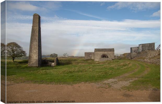 Rainbow over Magpie Mine in Derbyshire Canvas Print by Clive Wells