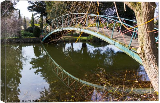 Footbridge with reflection. Canvas Print by Clive Wells