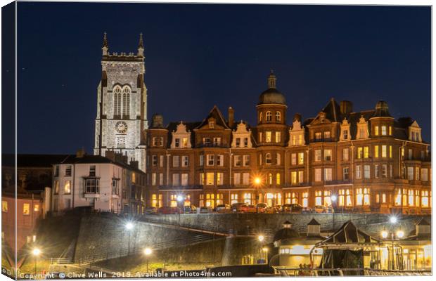 Cromer from the pier by night in Norfolk Canvas Print by Clive Wells