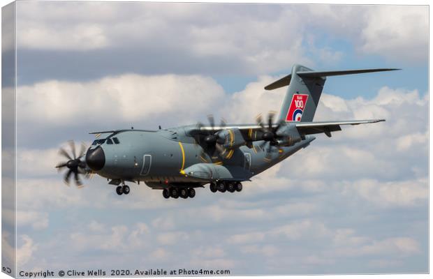 Airbus A400M Atlas on final approach at RAF Fairfo Canvas Print by Clive Wells