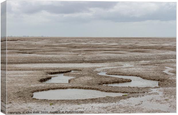 Mud flats seen at Snettisham beach in Norfolk Canvas Print by Clive Wells
