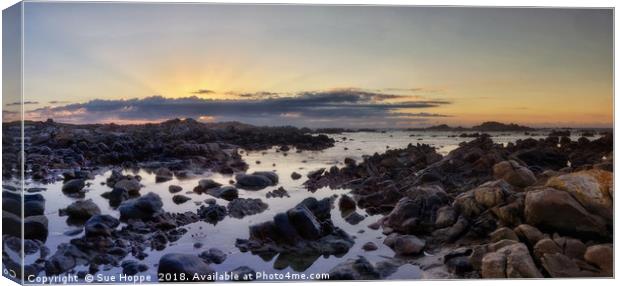 Sunrise over Rocky Shoreline Canvas Print by Sue Hoppe