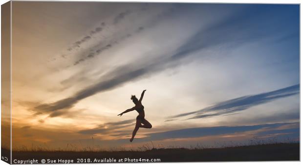 Jumping for joy at sunrise Canvas Print by Sue Hoppe