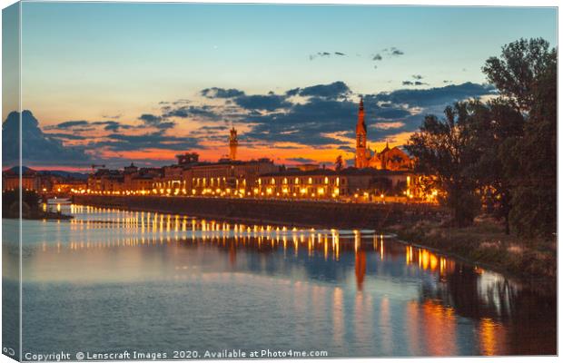 Sunset over the River Arno, Florence, Italy Canvas Print by Lenscraft Images