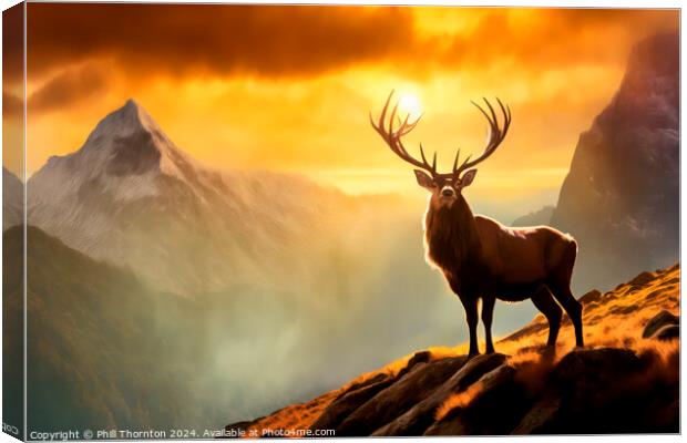 Magnificent highland stag in a scottish mountan range Canvas Print by Phill Thornton
