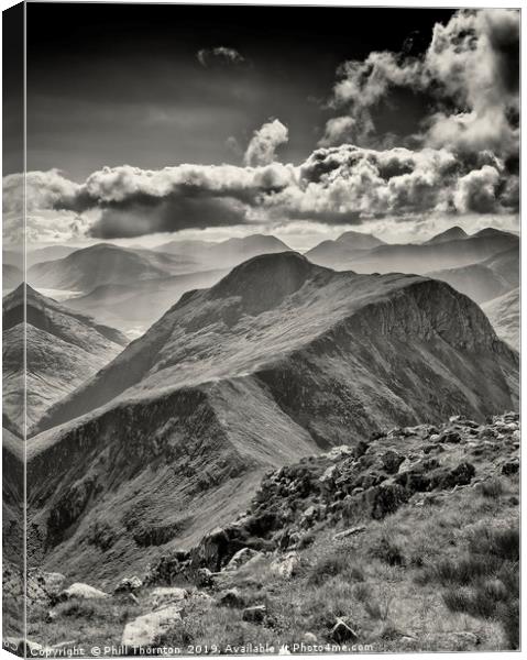 Stob na Broige from Stob na Doire (B&W) Canvas Print by Phill Thornton