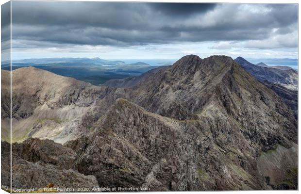 Looking north along the Black Cuillin ridge.  Canvas Print by Phill Thornton