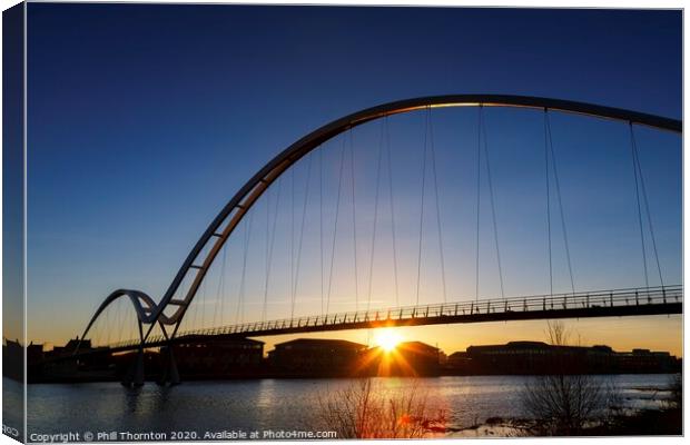 Sunset behind the Infinity Bridge, Stockton-on Tee Canvas Print by Phill Thornton