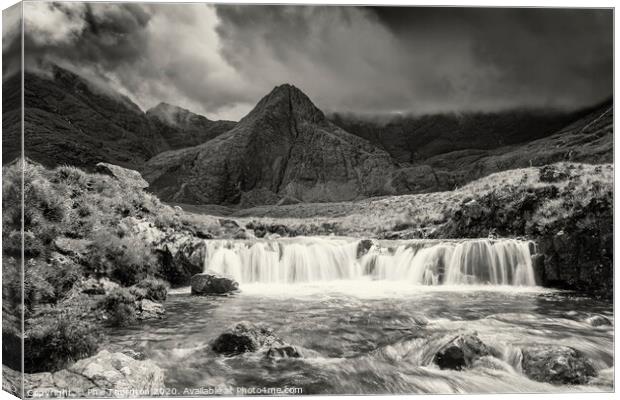 Clam before the storm, Fairy Pools. B&W Canvas Print by Phill Thornton