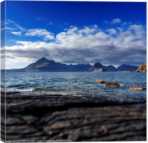Black Cuillins and blue skies from Elgol Canvas Print by Phill Thornton
