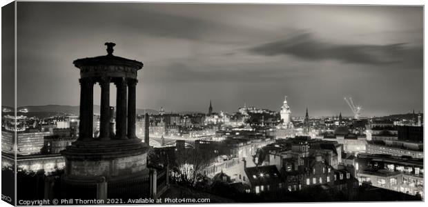 Evening skies over Edinburgh Castle panorama B&W Canvas Print by Phill Thornton