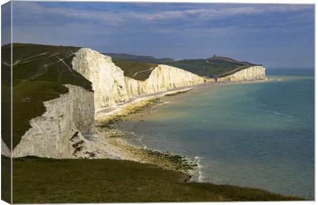 White chalk cliffs shoreline of East Sussex Canvas Print by Steve Mantell