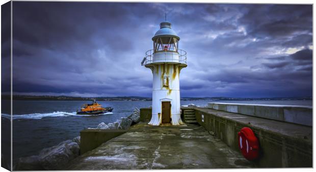 Life rescue lighthouse at dawn Canvas Print by Steve Mantell